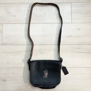 Disney x Coach Black Leather Mickey Mouse Saddle Bag | Style F59359